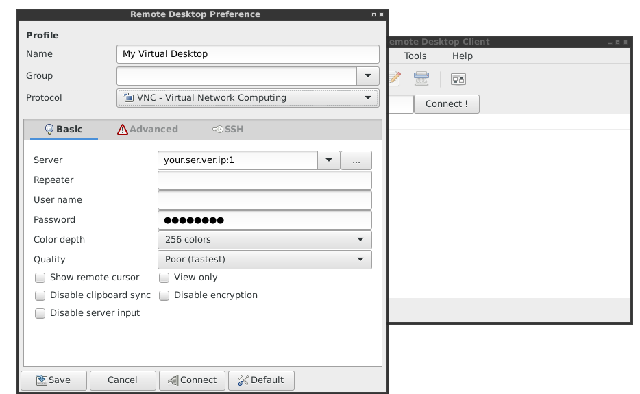 Remmina vnc server connections