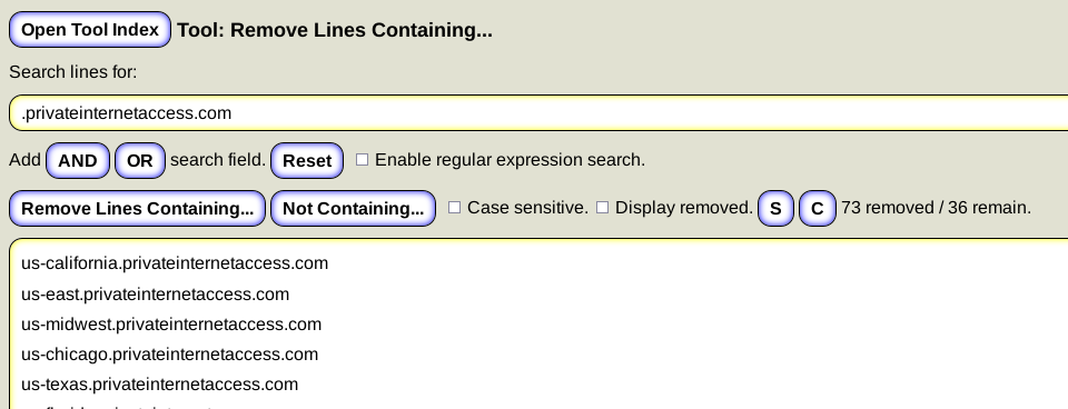 Remove lines not containing privateinternetaccess.com