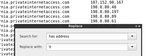 Replace has address with a tab