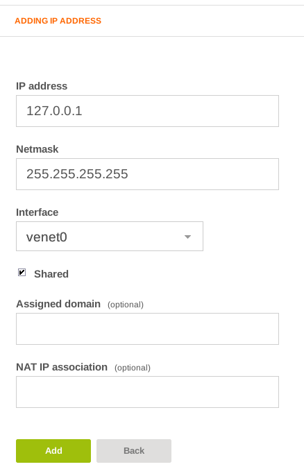 VestaCP add 127.0.0.1 new ip address