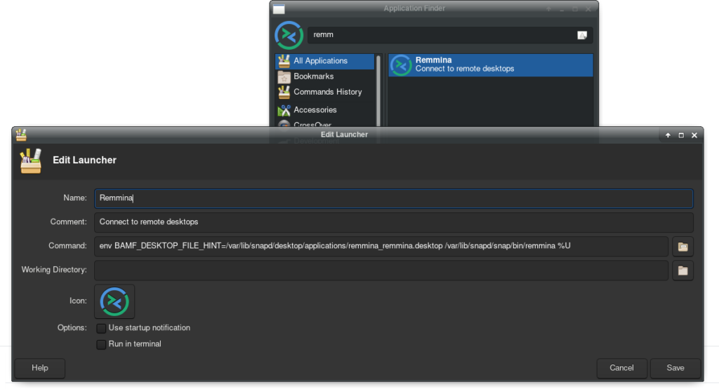 Remmina Snapcraft Command Open Profile With Terminal