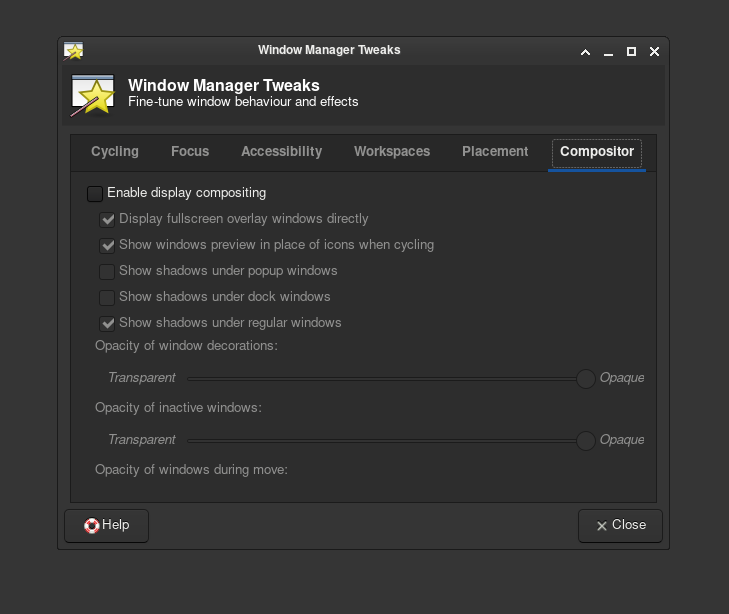 Xfce Window Manager Compositor Settings Turn Off Bug