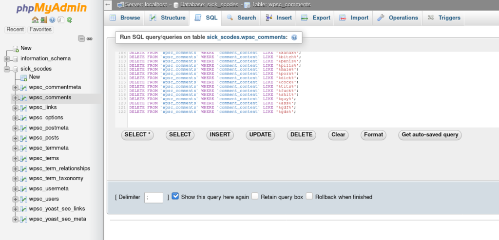 Bulk Delete WordPress Comments Table WordPress