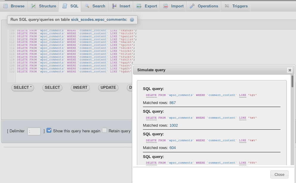 MYSQL Bulk Delete WordPress Comment Query