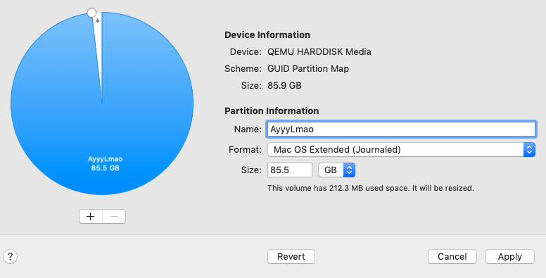 Create macOS partition for Arch Linux QEMU