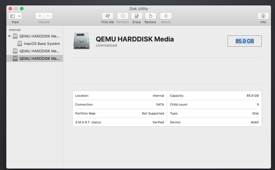 Uninitialized QEMU Disk for macOS on Linux