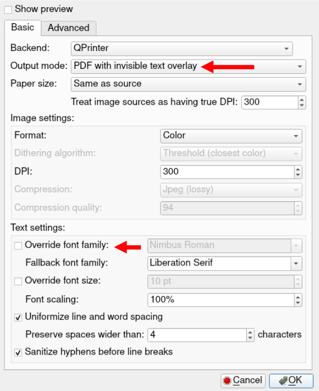 Overlay pdf file with original text using OCR in Linux