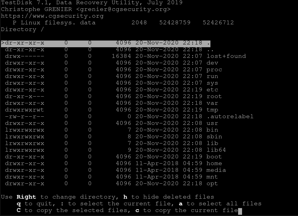testdisk recover lost files linux server