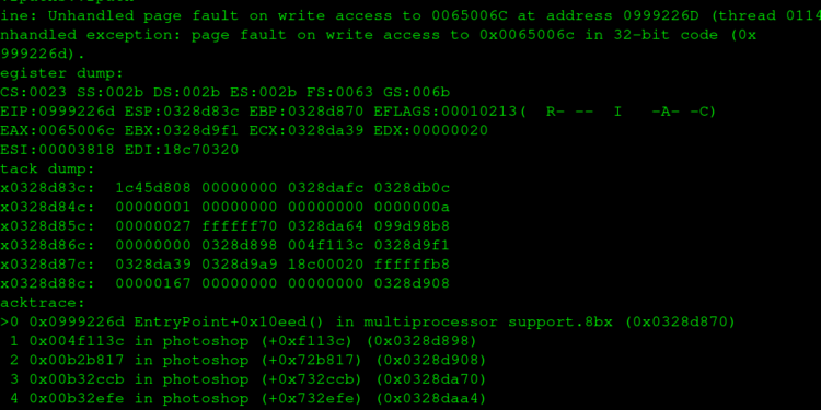wine: Unhandled page fault on write access to 0065006C at address 0999226D (thread 0114), starting debugger...